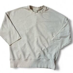 Vuori RAW HEM Oversized Sweatshirt Pullover Crew Neck 3/4 Sleeve Beige‎ XS FLAW